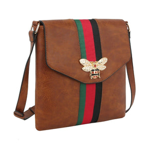 Crossbody Brown Striped Bee Flap Bag