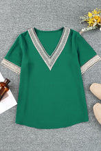 Load image into Gallery viewer, Black Lace Trim V Neck Short Sleeve Blouse

