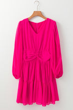 Load image into Gallery viewer, Rose Red Puff Long Sleeve V Neck Pleated Mini Dress
