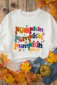 Beige Cute Pumpkin Spice Graphic Thanksgiving Sweatshirt