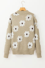 Load image into Gallery viewer, Khaki Floral Pattern Half Zip Drop Shoulder Sweater
