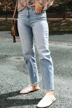 Load image into Gallery viewer, Light Blue Acid Wash Raw Edge Straight Jeans
