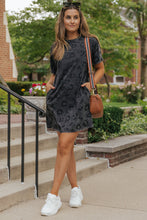 Load image into Gallery viewer, Gray Vintage Washed Leopard T-Shirt Dress with Pockets
