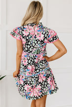 Load image into Gallery viewer, Pink Leopard Floral Ricrac Embellished Tiered Mini Dress
