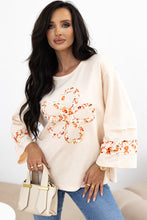 Load image into Gallery viewer, Beige Flower Patch Graphic Exposed Seam Wide Sleeve Top
