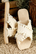 Load image into Gallery viewer, Beige Tassel Woven Crossed Straps Flat Slippers
