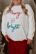 Load image into Gallery viewer, White Tinsel Merry AND Bright Pattern Plus Size Christmas Sweater
