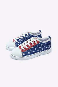 Multicolor American Flag Stars Printed Frayed Detail Lace-up Sneaker Shoes