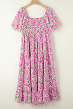 Load image into Gallery viewer, Pink Plus Size Floral Print Smocked Puff Sleeve Dress
