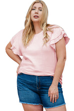 Load image into Gallery viewer, Light Pink Plus Size Crinkle Textured Ruffle Sleeve Top
