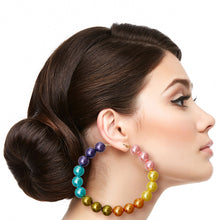 Load image into Gallery viewer, Hoops Multicolor Pearl Gold Earrings for Women
