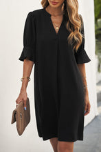 Load image into Gallery viewer, Black Ruffled Sleeve Shift Dress
