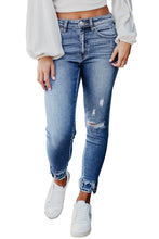 Load image into Gallery viewer, Light Blue Distressed Frayed Ankle Skinny Jeans
