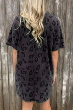 Load image into Gallery viewer, Gray Vintage Washed Leopard T-Shirt Dress with Pockets
