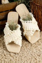 Load image into Gallery viewer, Beige Tassel Woven Crossed Straps Flat Slippers
