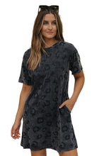 Load image into Gallery viewer, Gray Vintage Washed Leopard T-Shirt Dress with Pockets
