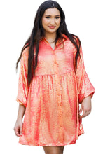 Load image into Gallery viewer, Apricot Metallic Sheen Puff Sleeve Button Up Mini Shirt Dress
