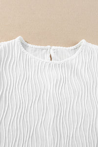 White Textured Short Puff Sleeve Tee