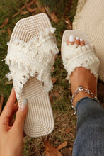 Load image into Gallery viewer, Beige Tassel Woven Crossed Straps Flat Slippers
