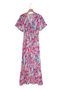 Rose Wrap V Neck Floral Maxi Dress