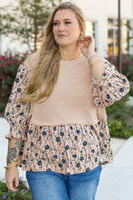 Load image into Gallery viewer, Beige Faux Two Piece Knit Patchwork Floral Print Plus Size Top
