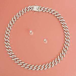 Iced Silver Square Cuban Chain Necklace