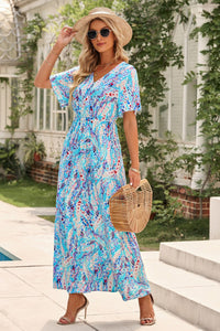 Rose Wrap V Neck Floral Maxi Dress