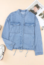 Load image into Gallery viewer, Sky Blue Roll-Up Tab Sleeve Button Down Pocket Denim Jacket
