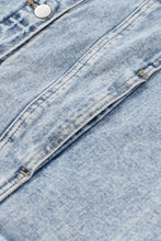 Load image into Gallery viewer, Blue Lapel Distressed Raw Hem Buttons Denim Jacket
