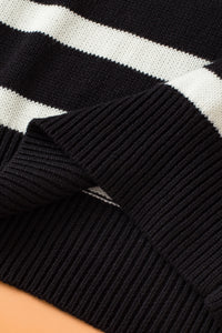 Black Stripe Zipped Collar Knit Sweater Tank