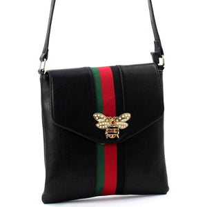 Crossbody Black Striped Bee Flap Bag