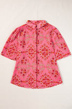 Load image into Gallery viewer, Rose Red Floral Print Wide Short Sleeve Loose Shirt
