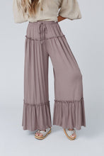 Load image into Gallery viewer, Black Frilled Drawstring High Waist Wide Leg Pants
