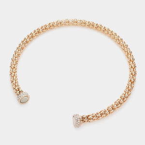 Gold Textured Rhinestone Choker Necklace | 598362