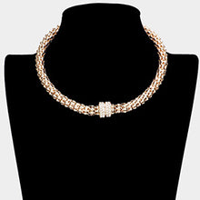 Load image into Gallery viewer, Gold Textured Rhinestone Choker Necklace | 598362

