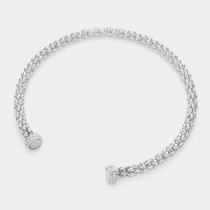 Silver Textured Rhinestone Choker Necklace   | 598363