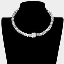 Load image into Gallery viewer, Silver Textured Rhinestone Choker Necklace   | 598363
