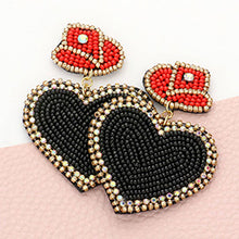 Load image into Gallery viewer, Black Felt Back Beaded Hat Heart Link Dangle Earrings - 576228
