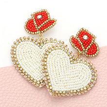 Load image into Gallery viewer, Black Felt Back Beaded Hat Heart Link Dangle Earrings - 576228
