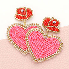 Load image into Gallery viewer, Black Felt Back Beaded Hat Heart Link Dangle Earrings - 576228
