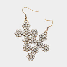 Load image into Gallery viewer, Stone Pave&#39; Flower Cross Dangle Earrings
