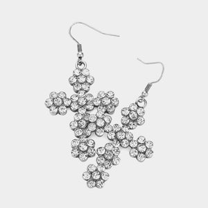 Stone Pave' Flower Cross Dangle Earrings