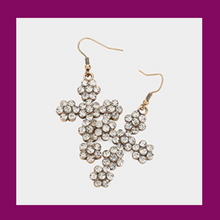 Load image into Gallery viewer, Stone Pave&#39; Flower Cross Dangle Earrings
