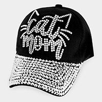 Preorder - Cat Mom Studded Message Black Denim Baseball Cap