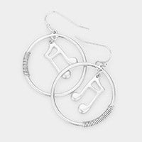 Treble Music Note Silver  Circle Hoop Earrings Worn Silver - 530004