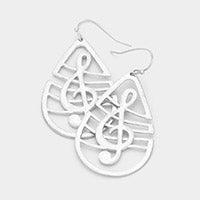 Treble Clef Music Note Teardrop Dangle Earrings - 535534
