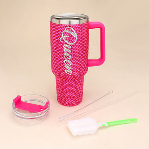 Bling QUEEN Message Studded 40oz Stainless Steel Tumbler With Handle