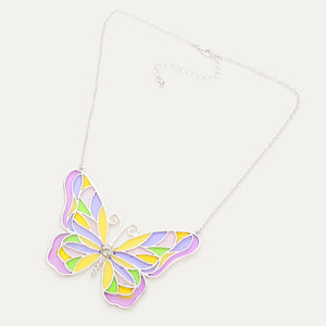 Lavendar Butterfly Pendant Necklace And Earrings | 595657