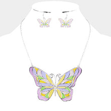 Load image into Gallery viewer, Lavendar Butterfly Pendant Necklace And Earrings | 595657
