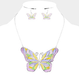 Lavendar Butterfly Pendant Necklace And Earrings | 595657